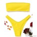 CAIYING Women's Sexy Strapless Ribbed High Cut Bandeau Bikini Set Bathing Suit Yellow B07CMT6B3S